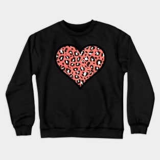 Coral, Black and White Leopard Print Heart Crewneck Sweatshirt